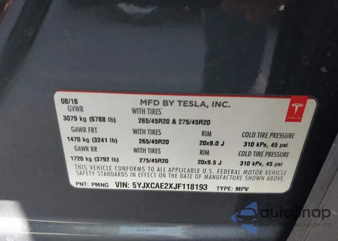 2018 Tesla Model X 100D/75D/P100D from USA, damaged, VIN 5YJXCAE2XJF118193